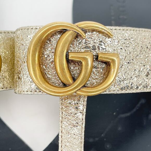 Gucci Gold Metallic Marmont GG Double G Thong Flip Flop Flat Sandal size EU 36.5 - Picture 9 of 12